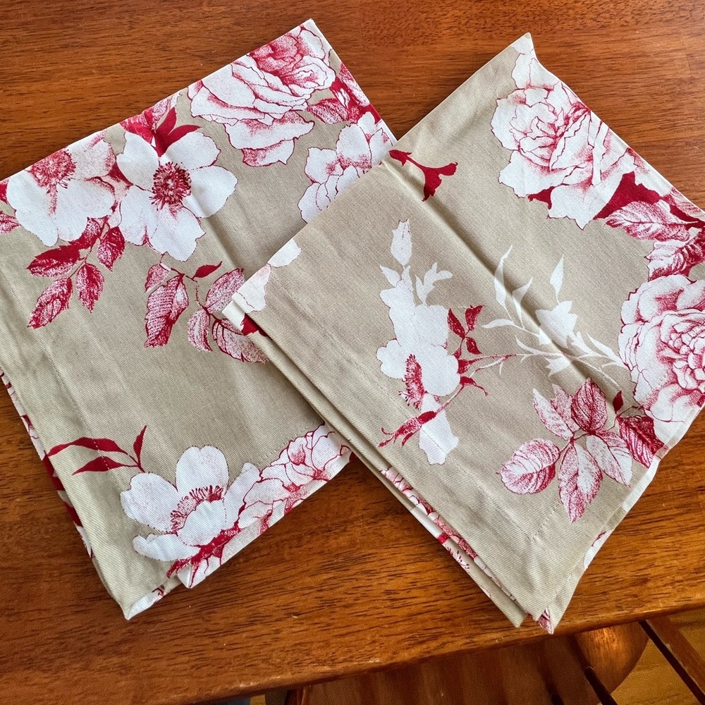 Williams Sonoma Beige and Red Floral Napkins​